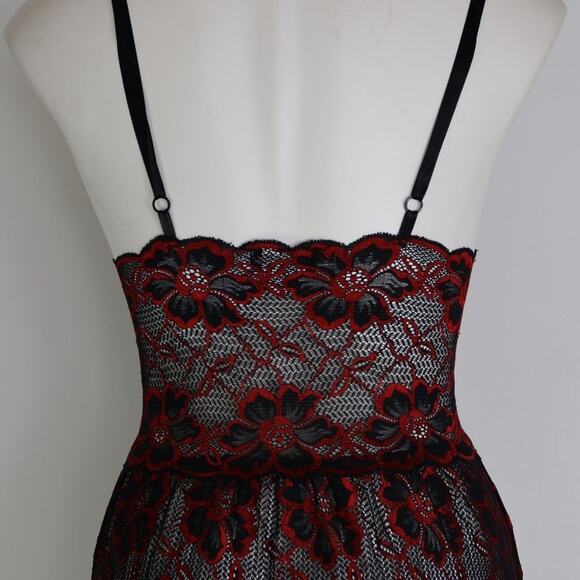 Vintage Escante Goth Slip Dress Medium Black Red Sheer Lace Dark Romantic Scene - Picture 6 of 12